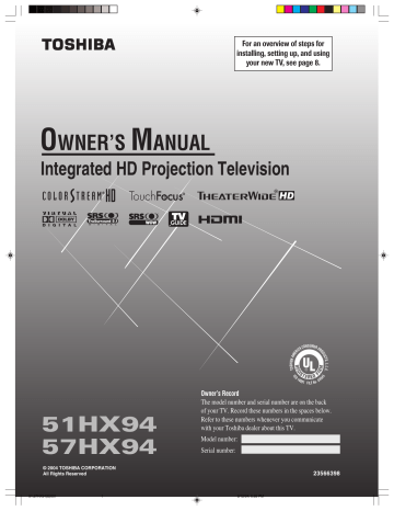 Toshiba 57HX94 Television User Guide | Manualzz