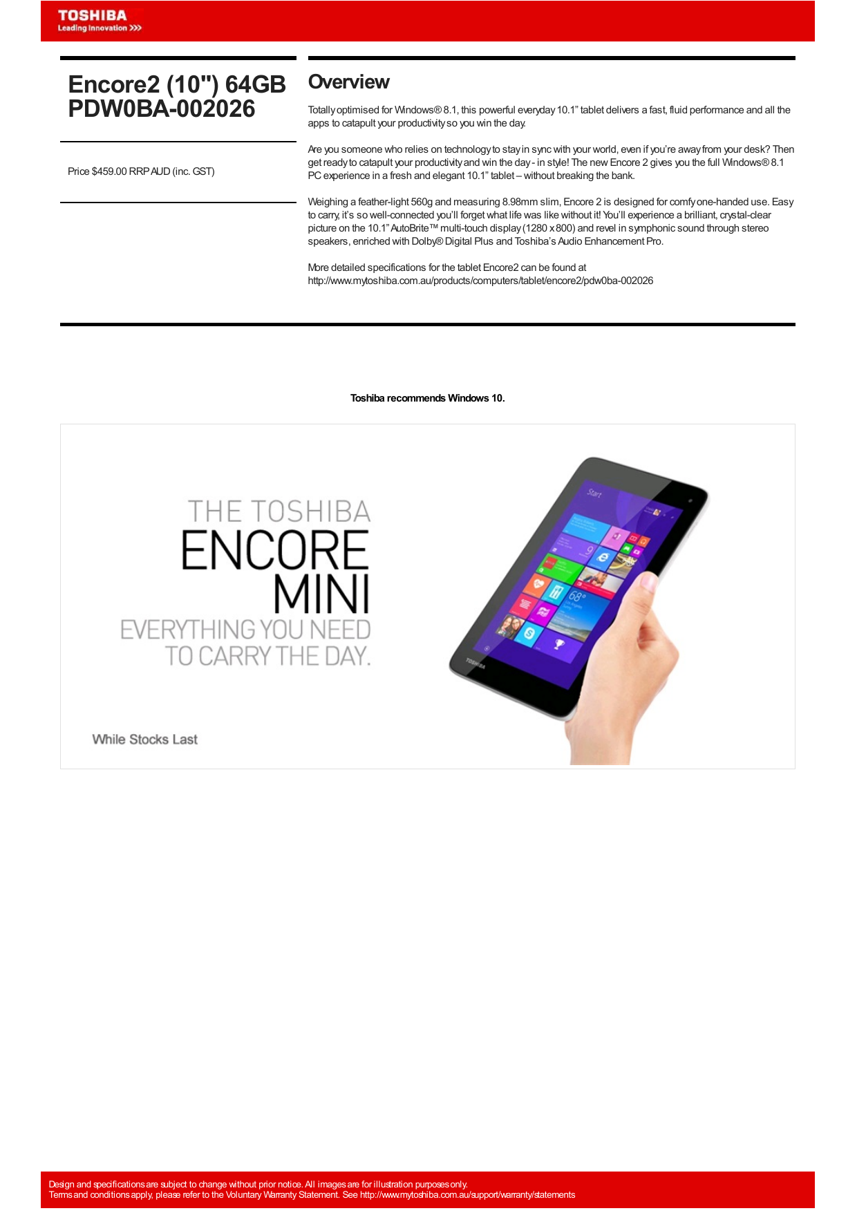 Toshiba Encore 2 Pdw0ba 002026 Tablet Specification Manualzz