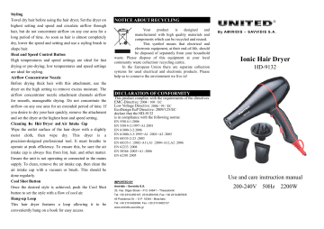 United Hd 9132 Hair Dryer Instructions Manualzz