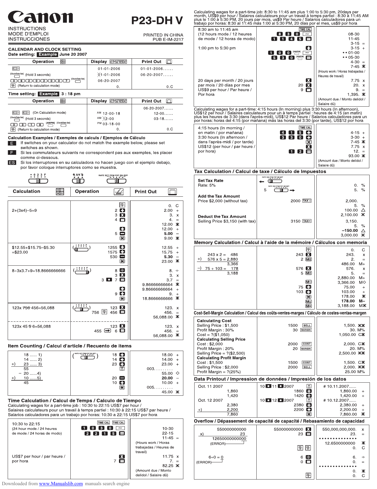 Canon P23 DH V 2 Color miniDesktop Printing Calculator, P23DHV G