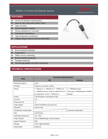 RIKA RK500-13 Online EC/Salinity Sensor 规范 | Manualzz