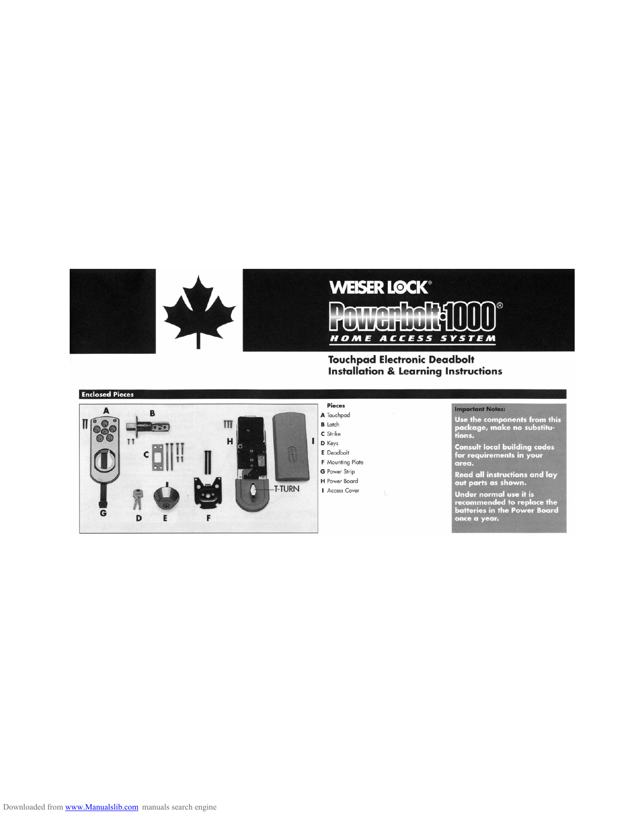 Weiser Lock Powerbolt 1000 Installation & Learning Instructions Manualzz