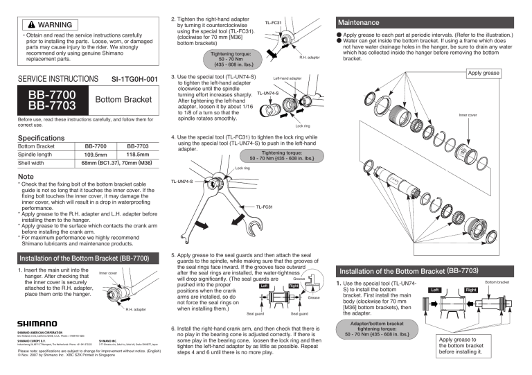 Shimano 7703 7700 User Manual Manualzz