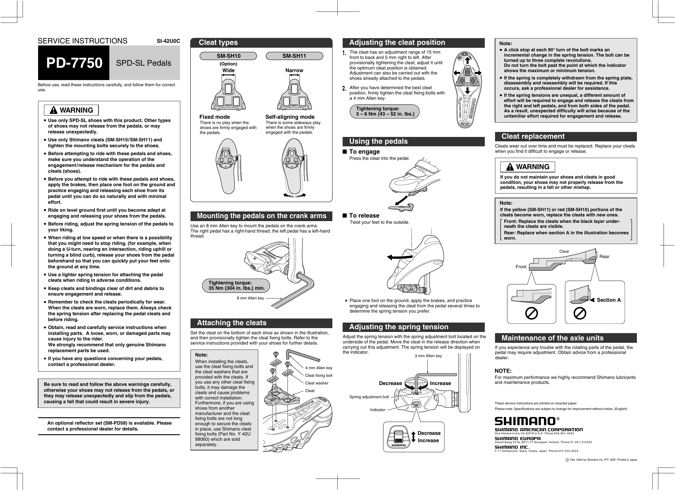 Shimano pedal tension store adjustment