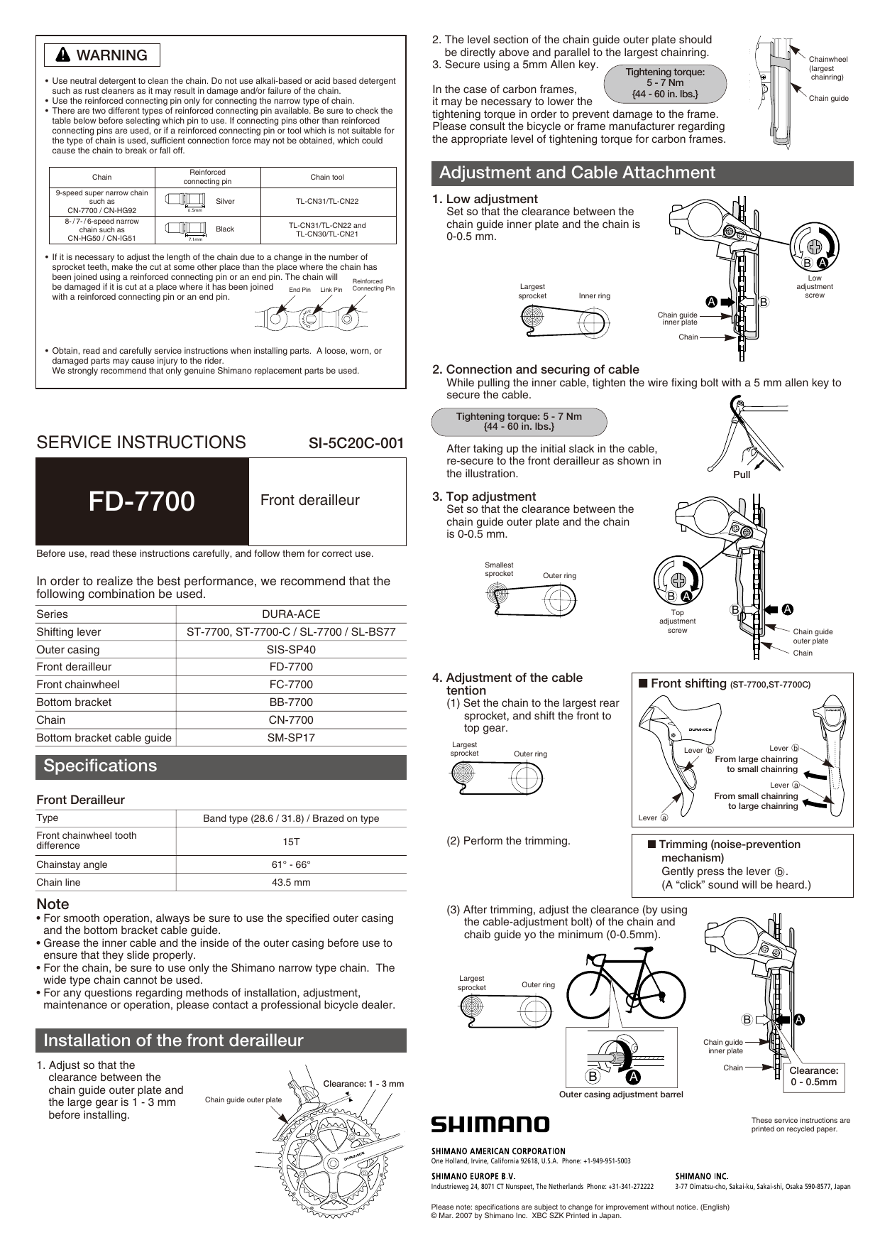 Shimano FD-7700 Front Derailleur 