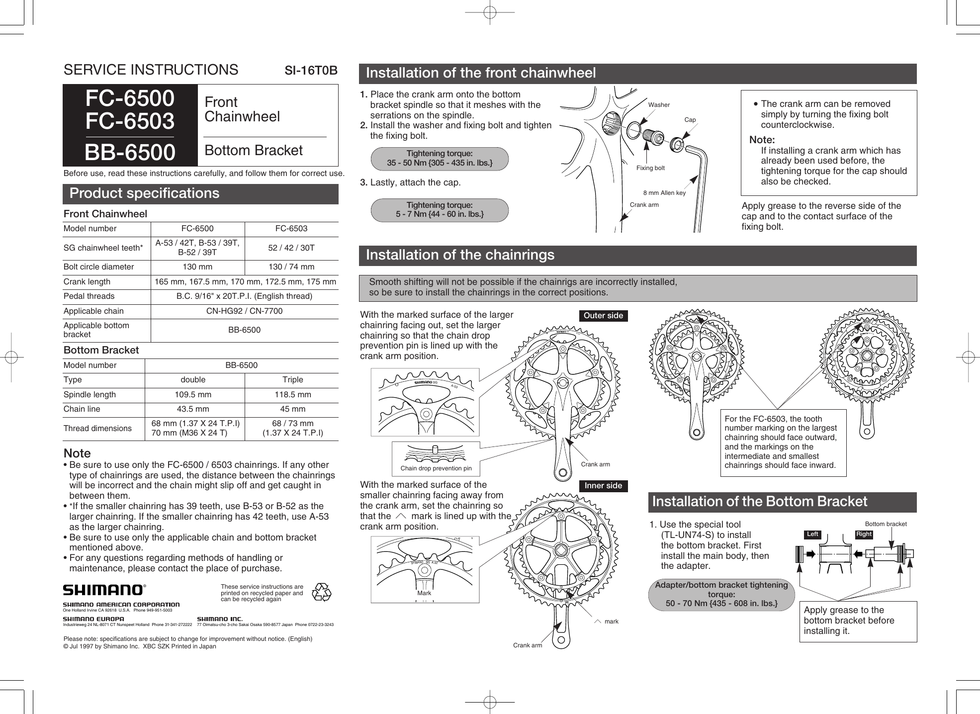 Shimano Fc 6503 Crankset Service Instructions Manualzz