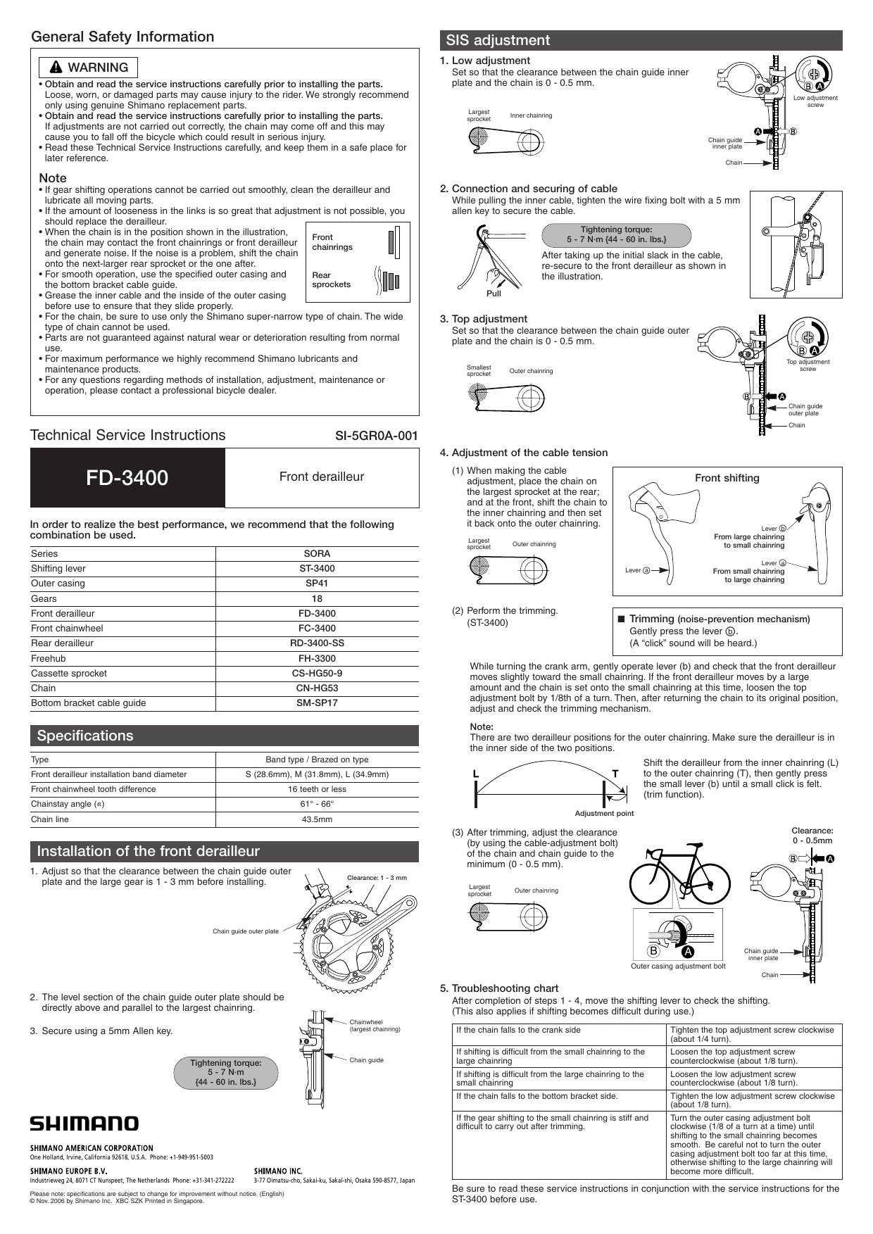 Shimano FD-3400 Front Derailleur 