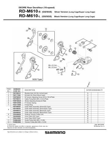 Shimano RD-M610 Pemindah Gigi Belakang Exploded View | Manualzz