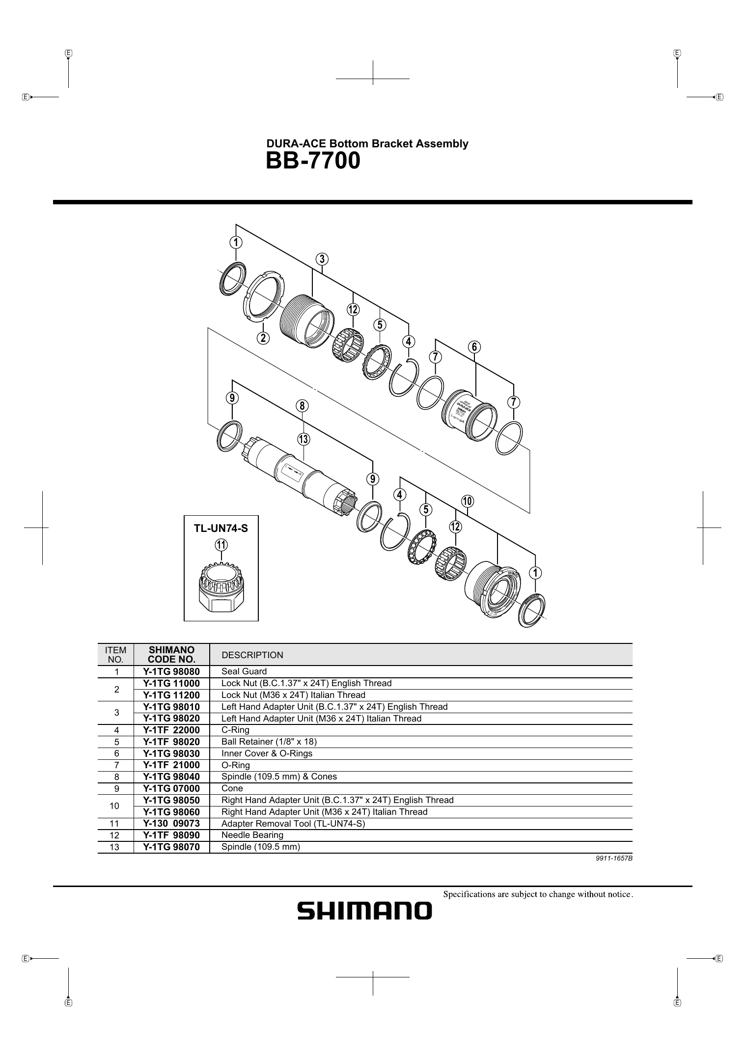 Shimano BB-7700 Braket Bawah Exploded 