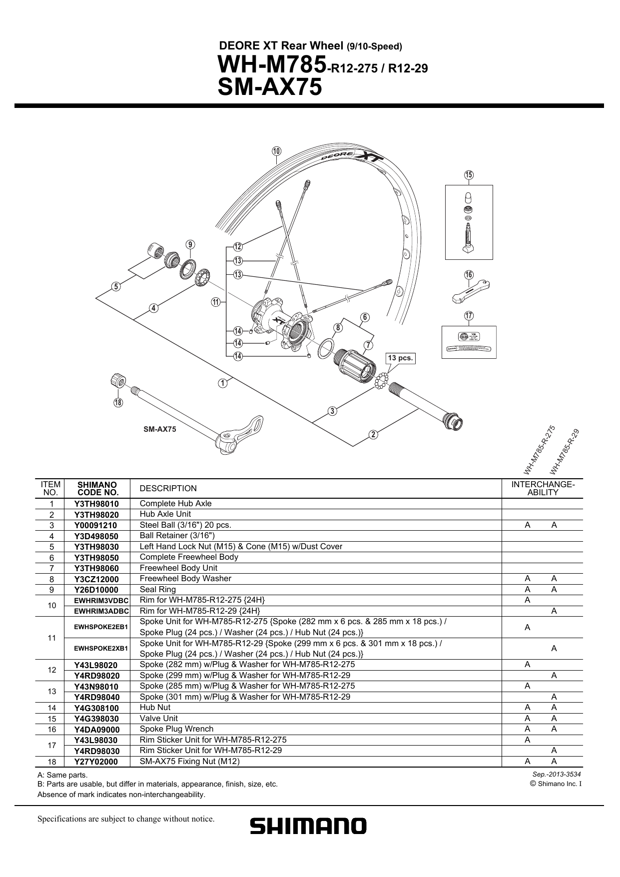 Shimano WH-M785-R12-275 Roda Exploded View | Manualzz