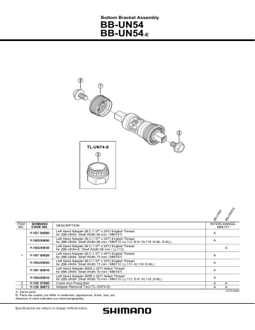 Shimano BB-UN54 Braket Bawah Exploded 
