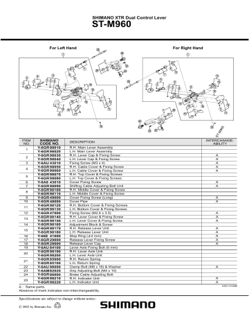 Shimano ST-M960 Tuas Perpindahan/Rem Exploded View | Manualzz