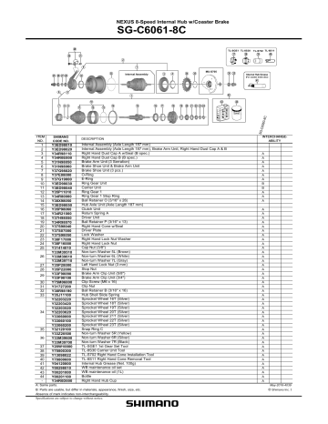 Moyeu à vitesses Shimano Nexus SG-C6001-8D - Pièces détachées - Roues