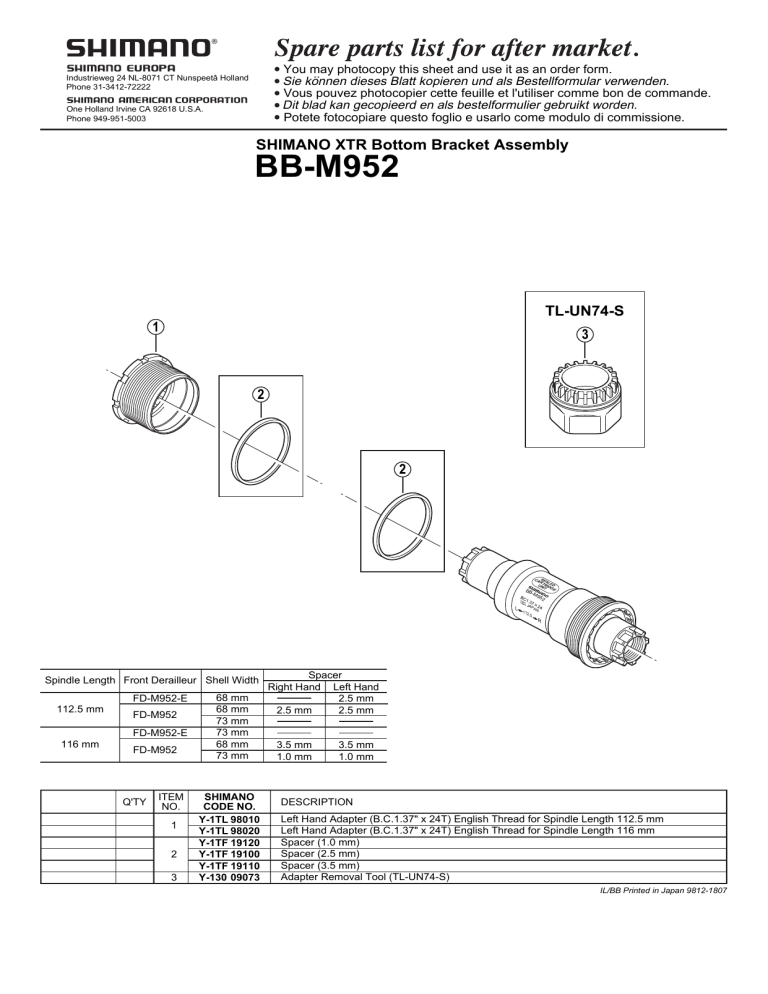 Shimano M952 User Manual Manualzz