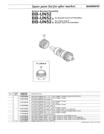 Shimano Un52 Braket Bawah Exploded View Manualzz