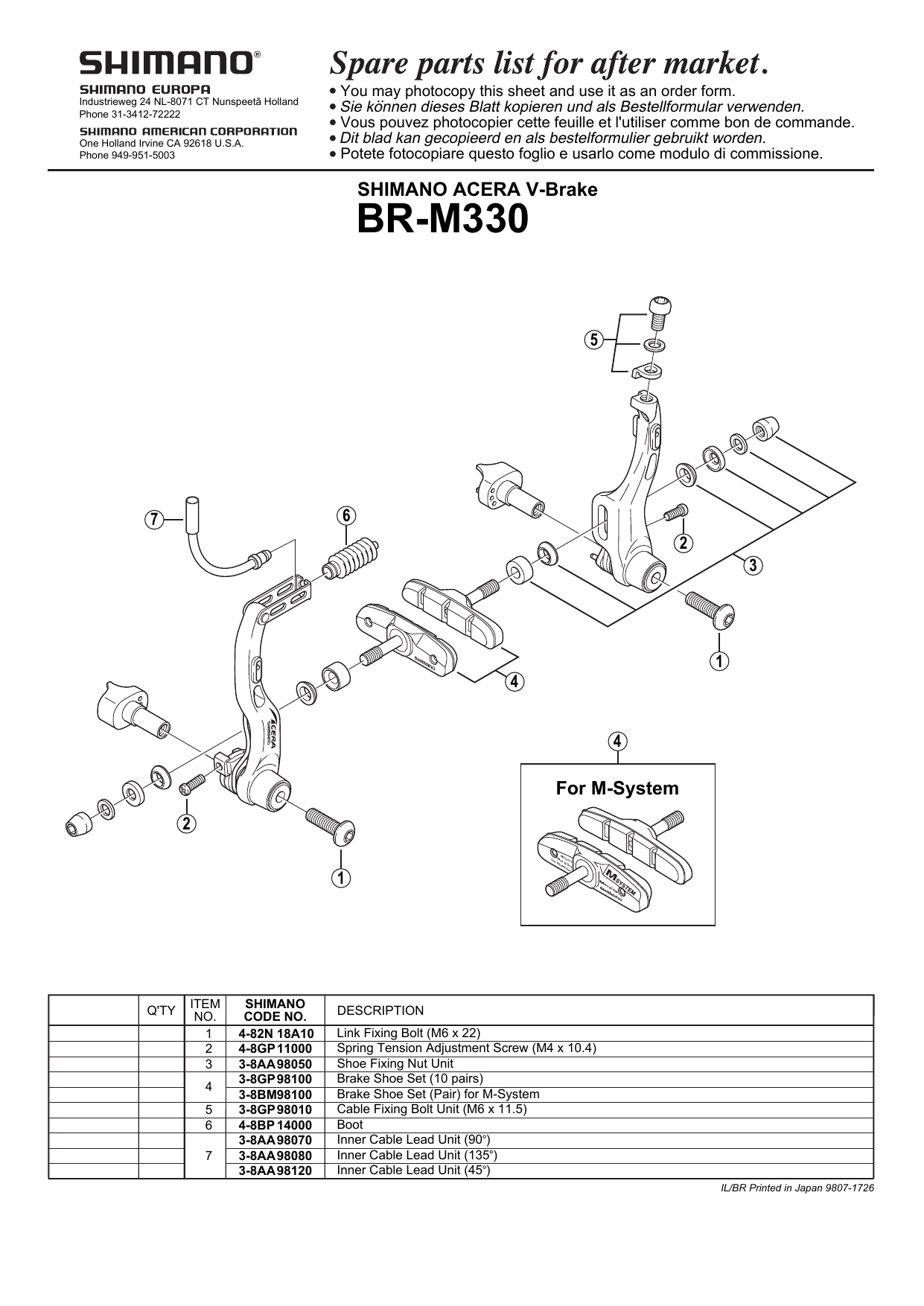 Shimano Br M330 User Manual Manualzz