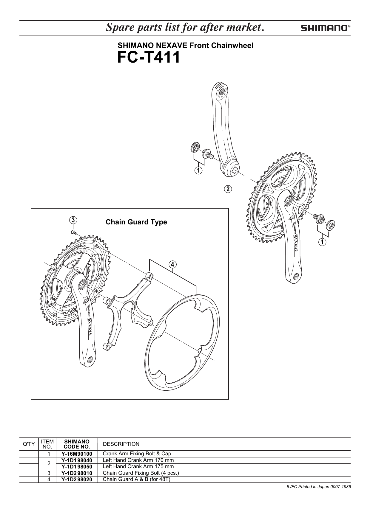 Shimano Fc T411 Set Engkol Exploded View Manualzz