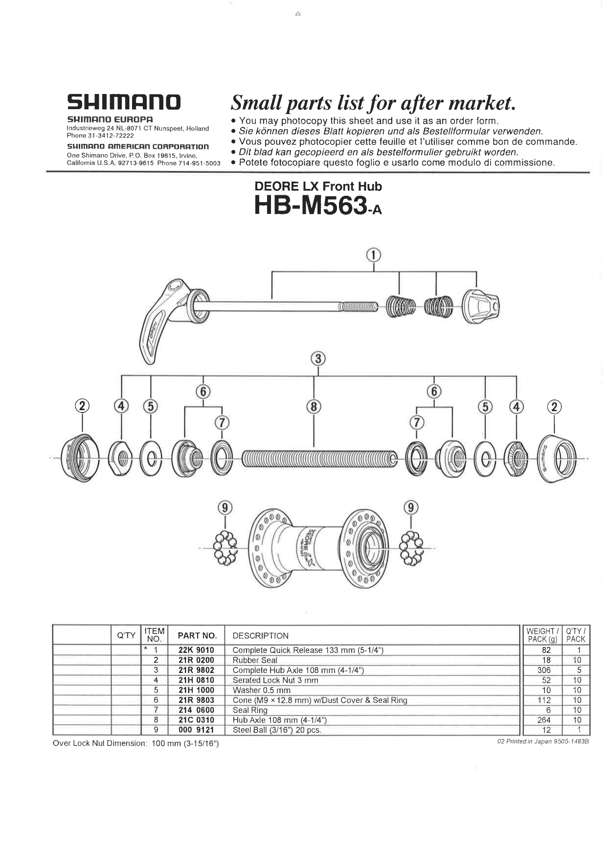 Shimano HB-M563-A Hub Depan Exploded 