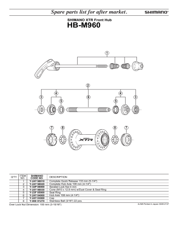 Shimano HB-M960 Hub Depan Exploded View | Manualzz