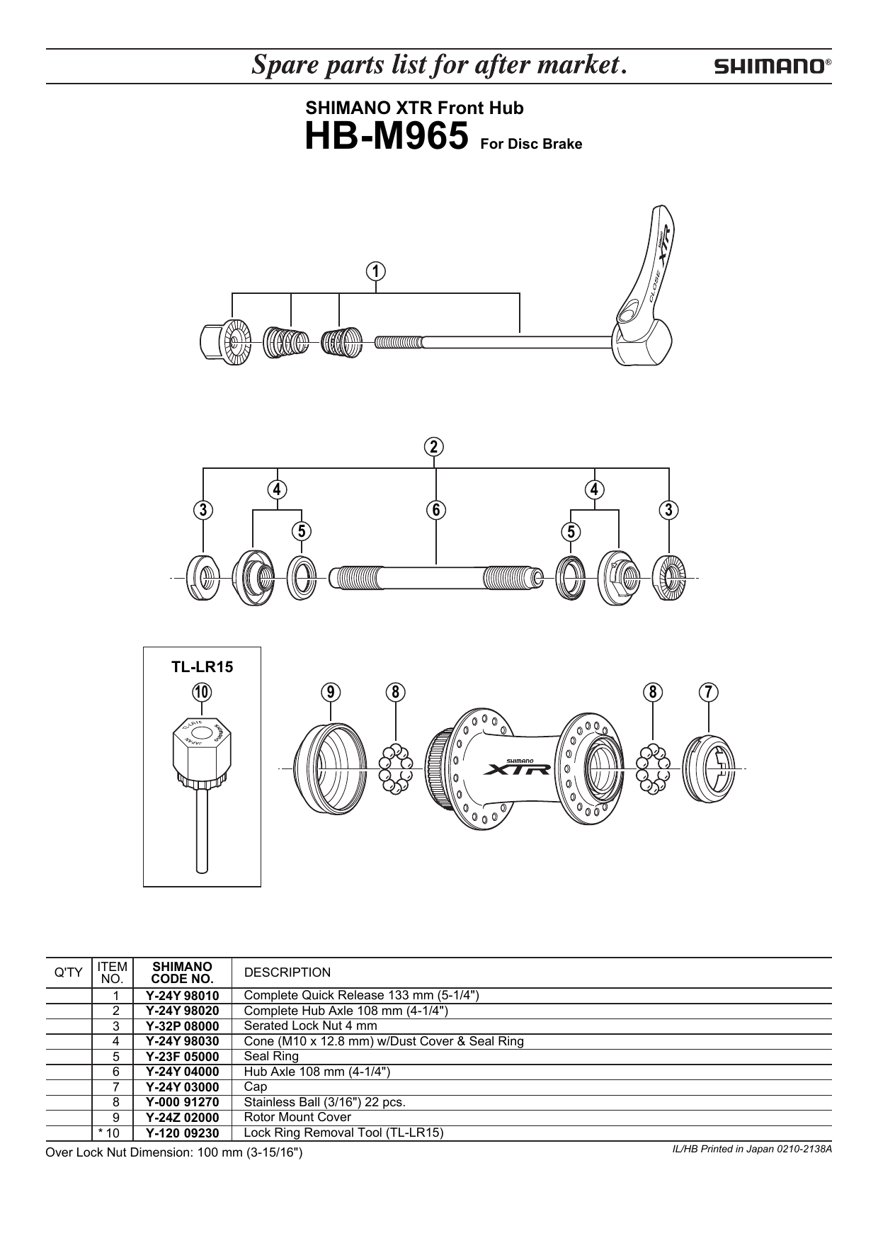 Shimano HB-M965 Hub Depan (Rem Cakram 