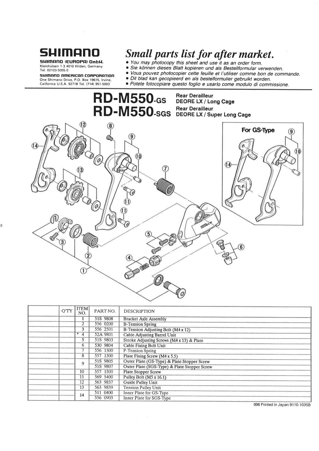 Shimano RD-M550 Pemindah Gigi Belakang 