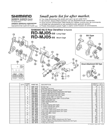 Shimano RD-MJ05 Pemindah Gigi Belakang Exploded View | Manualzz