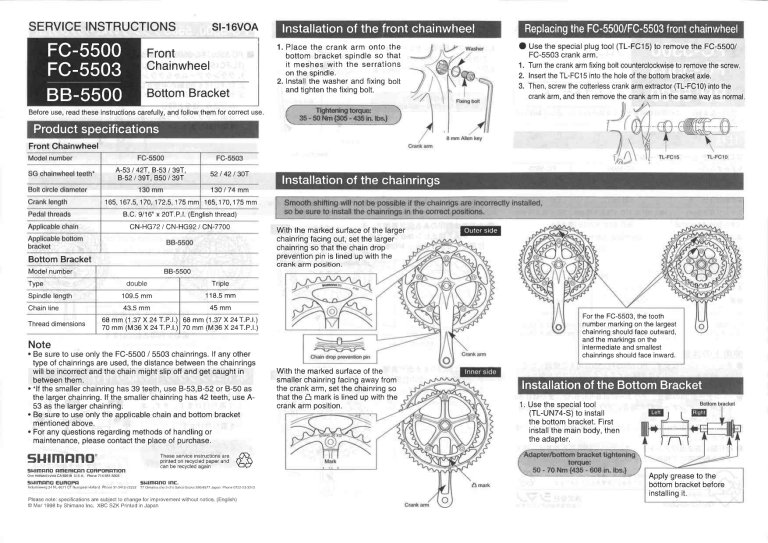 Shimano 5500 Fc 5503 Fc 5500 User Manual Manualzz