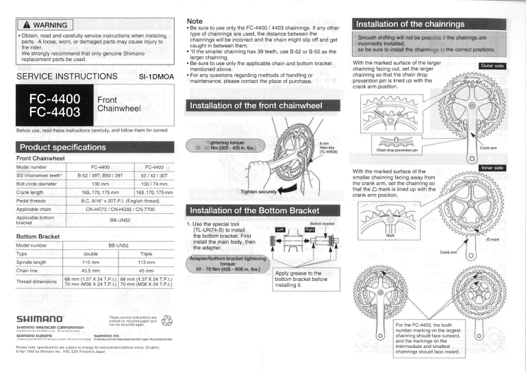 Shimano Fc 4403 Fc 4400 Un52 User Manual Manualzz