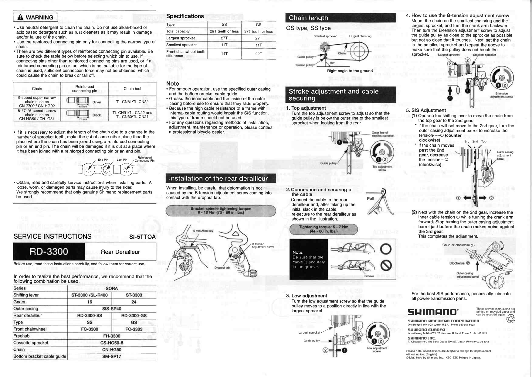 Shimano St 3303 Shifting Brake Lever Service Instructions Manualzz