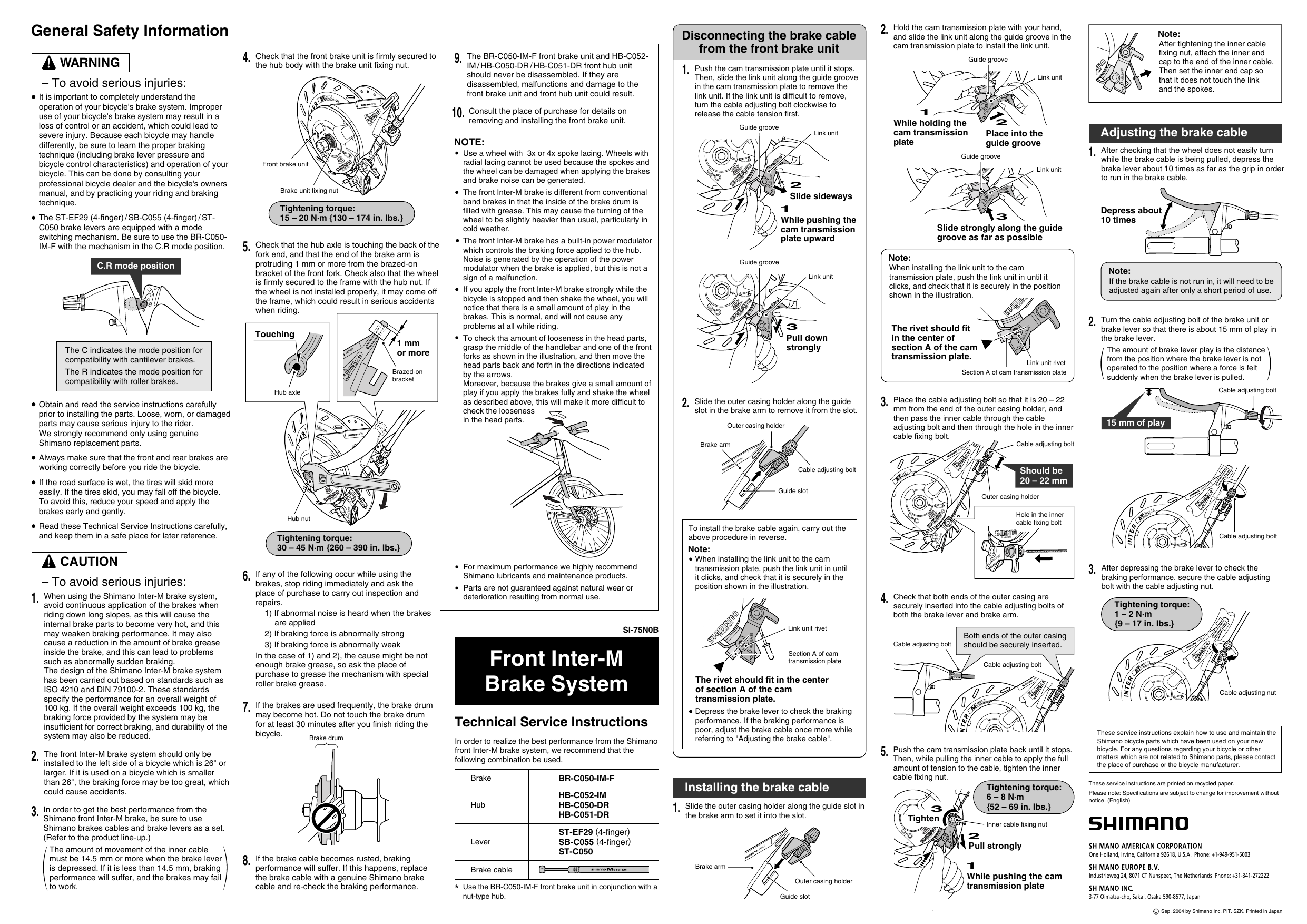 Shimano St C050 Hb C051 Hb C052 Br C050 F Sb C055 Hb C050 St Ef29 User Manual Manualzz