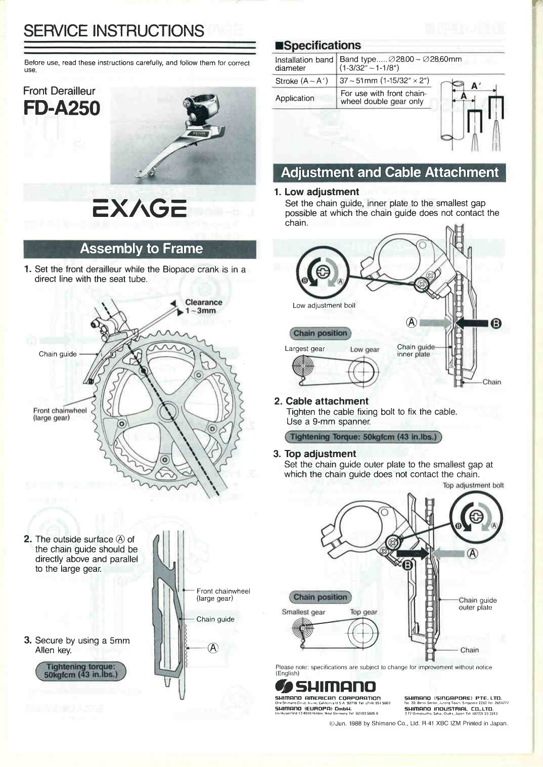 shimano gear adjustment front