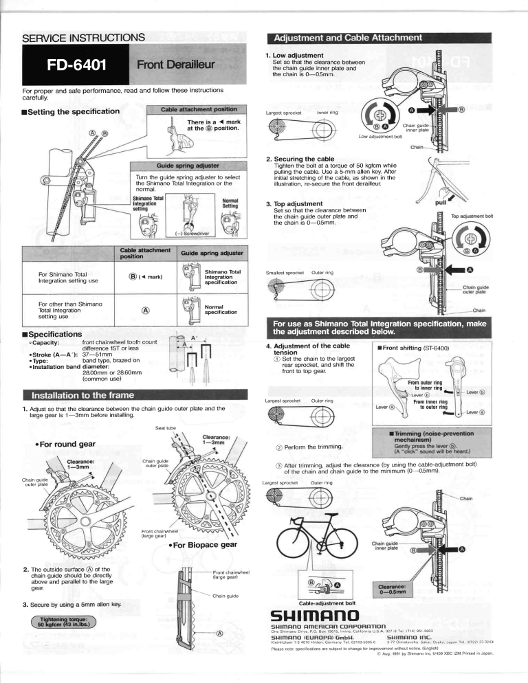 Shimano St 6400 Fd 6401 User Manual Manualzz
