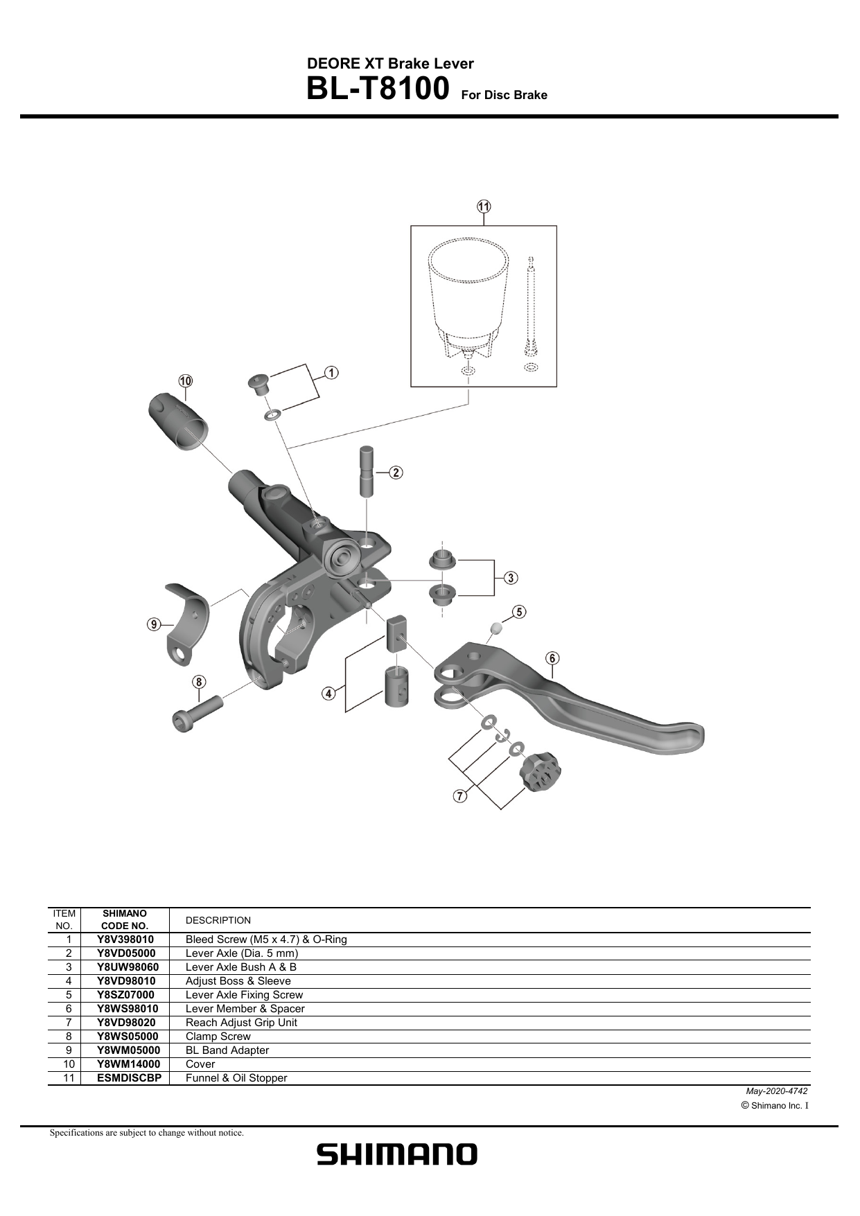 Shimano BL-T8100 Tuas Rem (Rem Cakram 