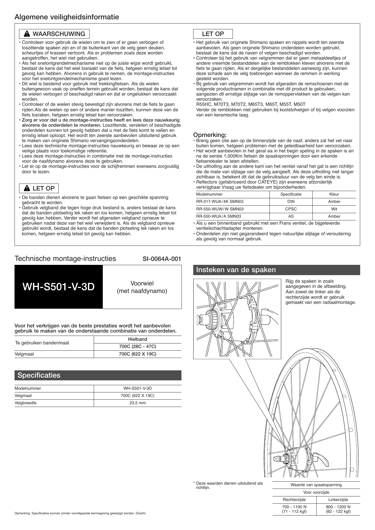 Shimano WH-S501-V-3D User manual | Manualzz