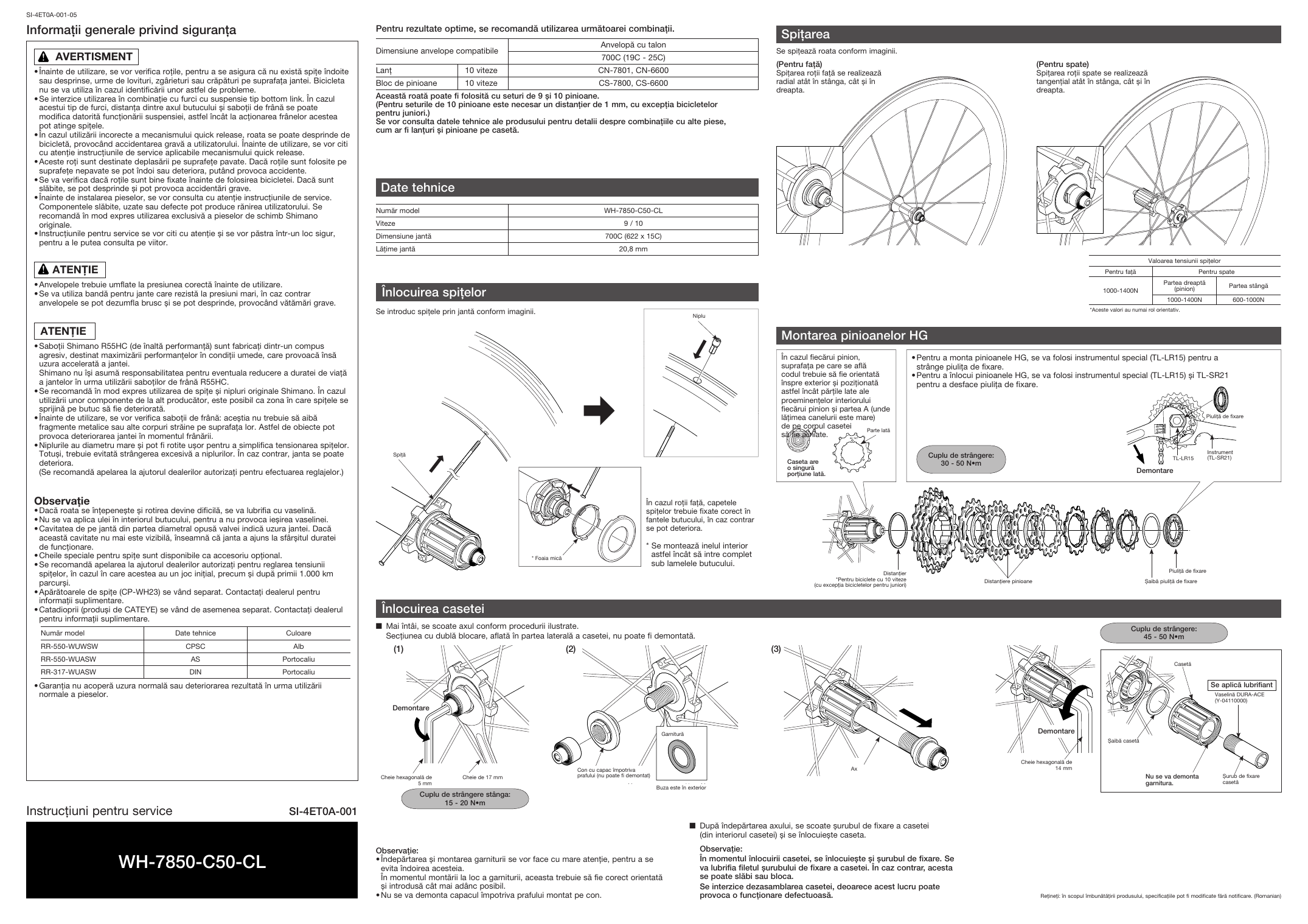 Shimano WH-7850-C50 Roată Manual de utilizare | Manualzz