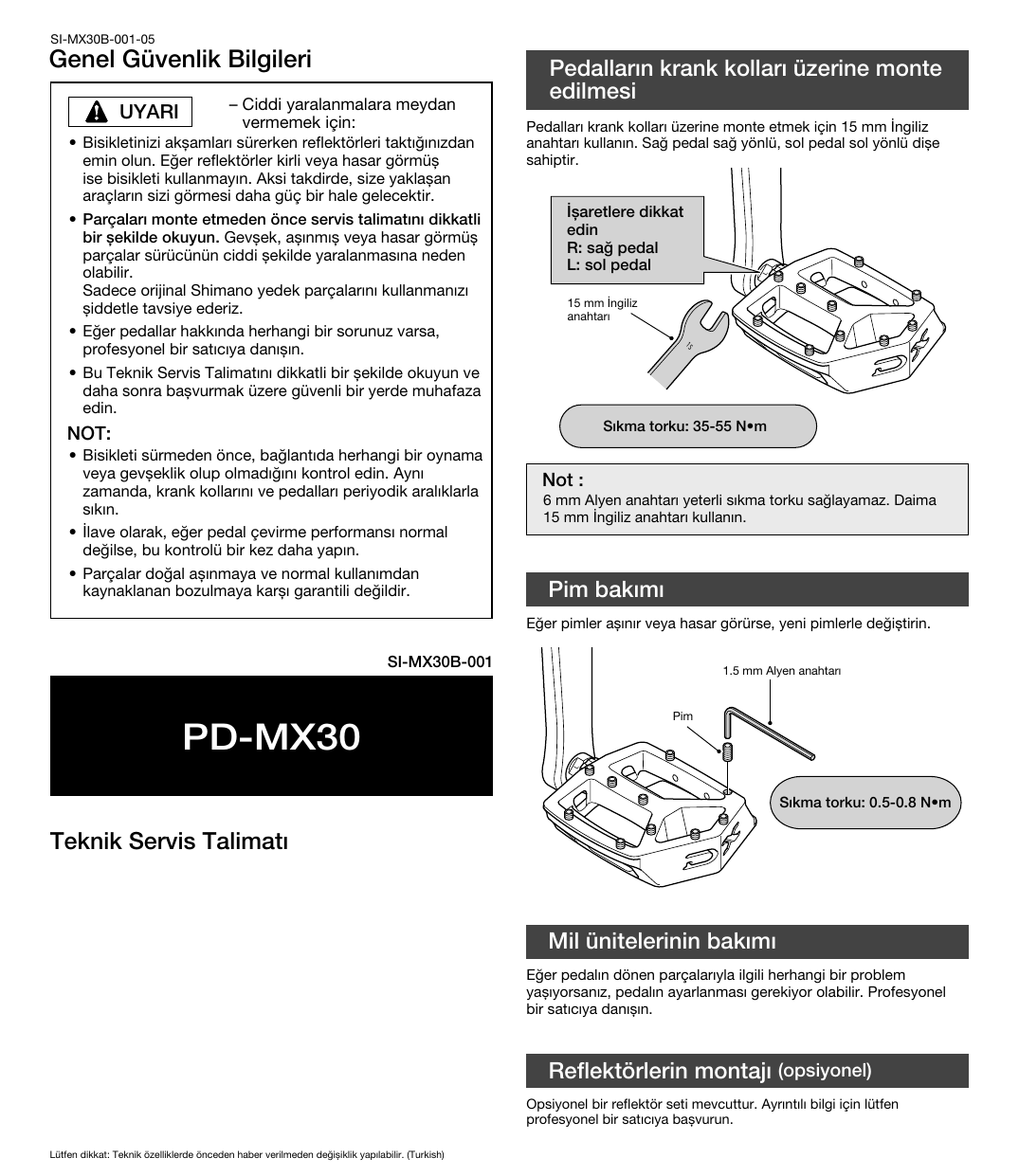 Shimano Pd Mx30 Pedal Klasik Kullanim Kilavuzu Manualzz