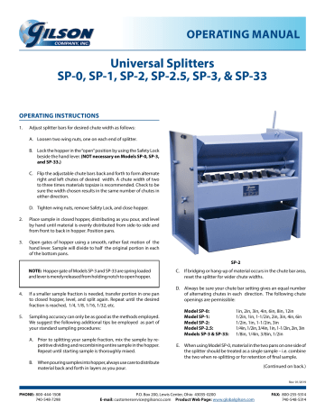 Gilson Universal Sample Splitter Operating Manual 