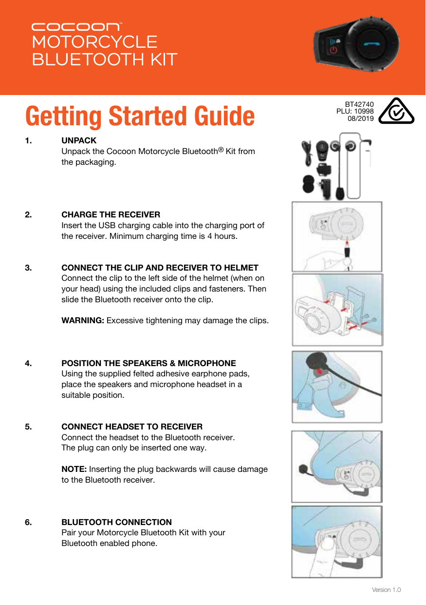 Cocoon BT42740 Motorcycle Helmet Bluetooth Kit Getting Started