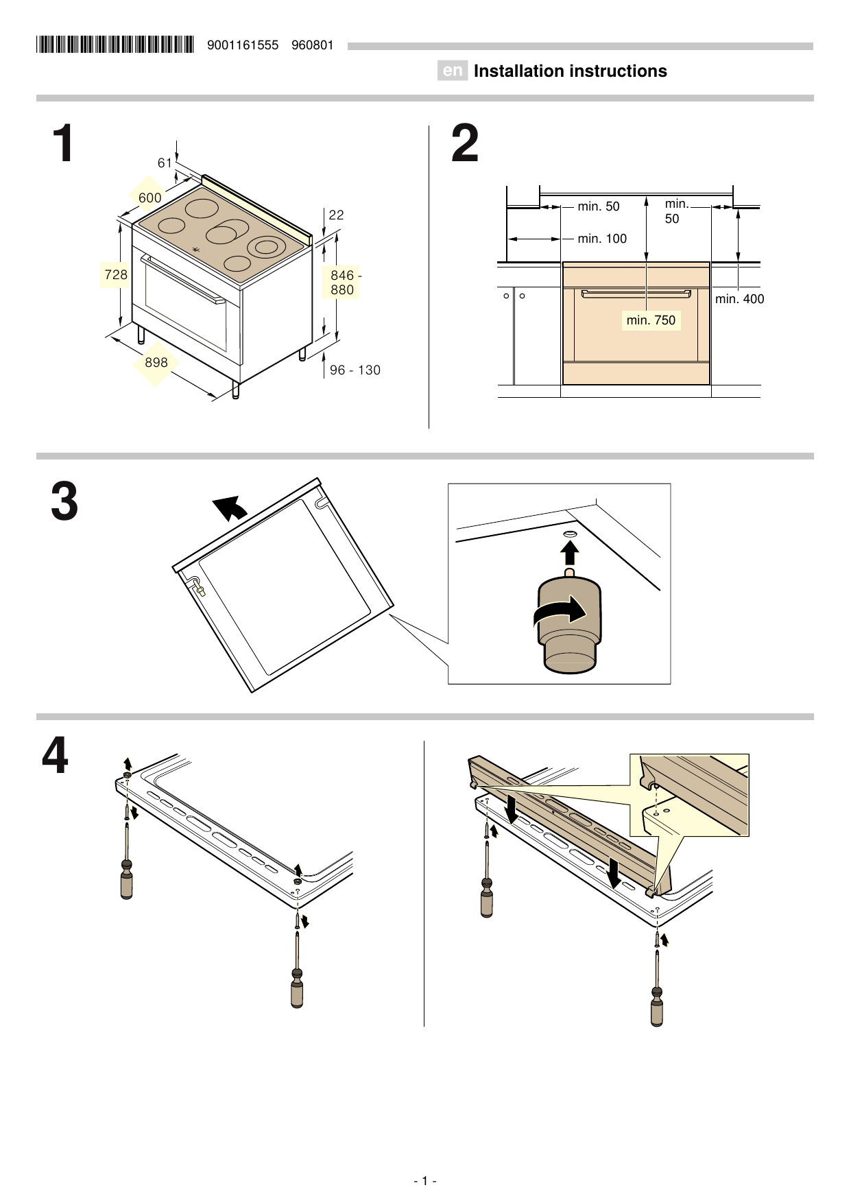 Bosch Electric range cooker Serie 8 Installation instructions Manualzz