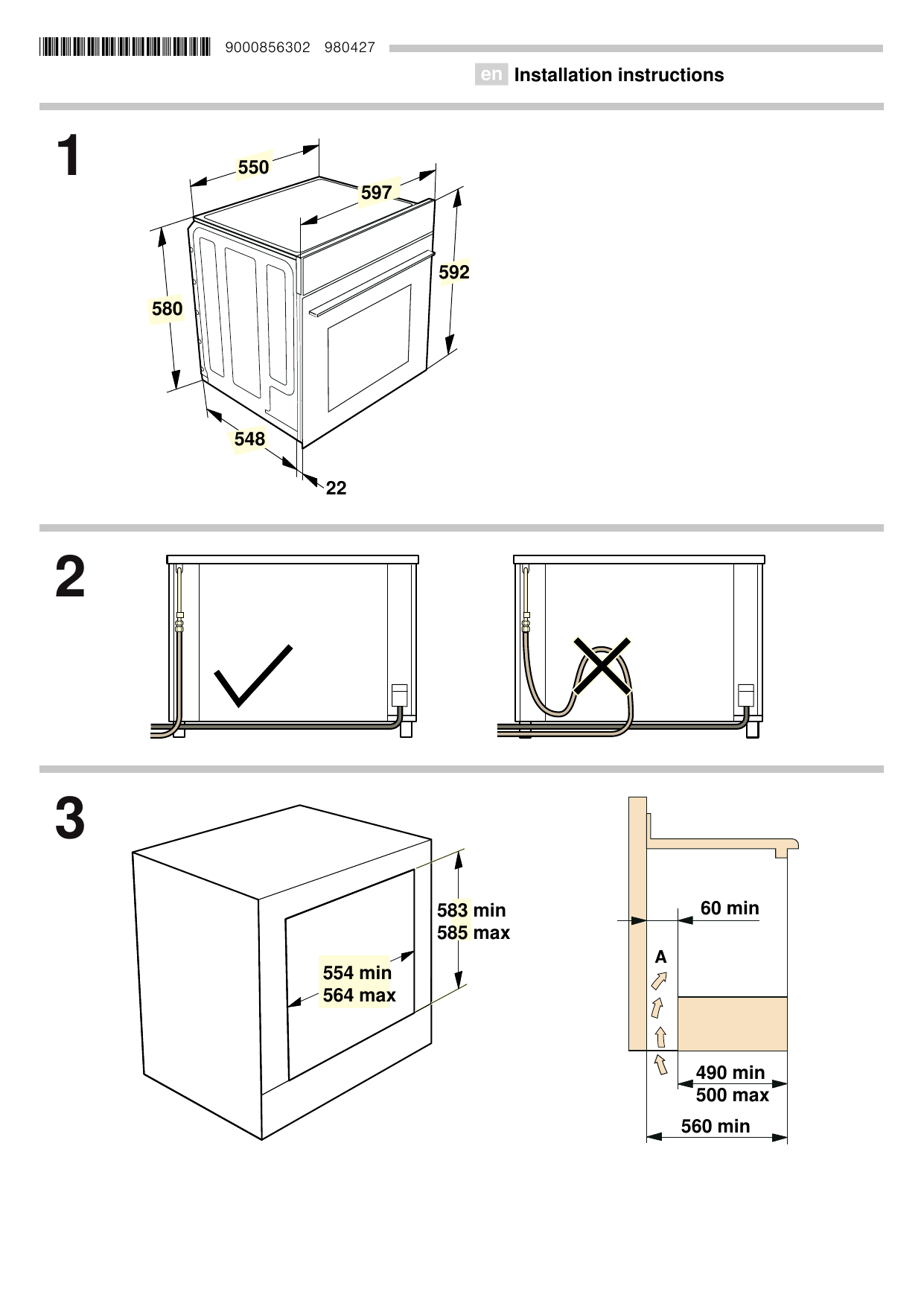 Bosch Gas built-in oven Serie | 6 Installation instructions | Manualzz