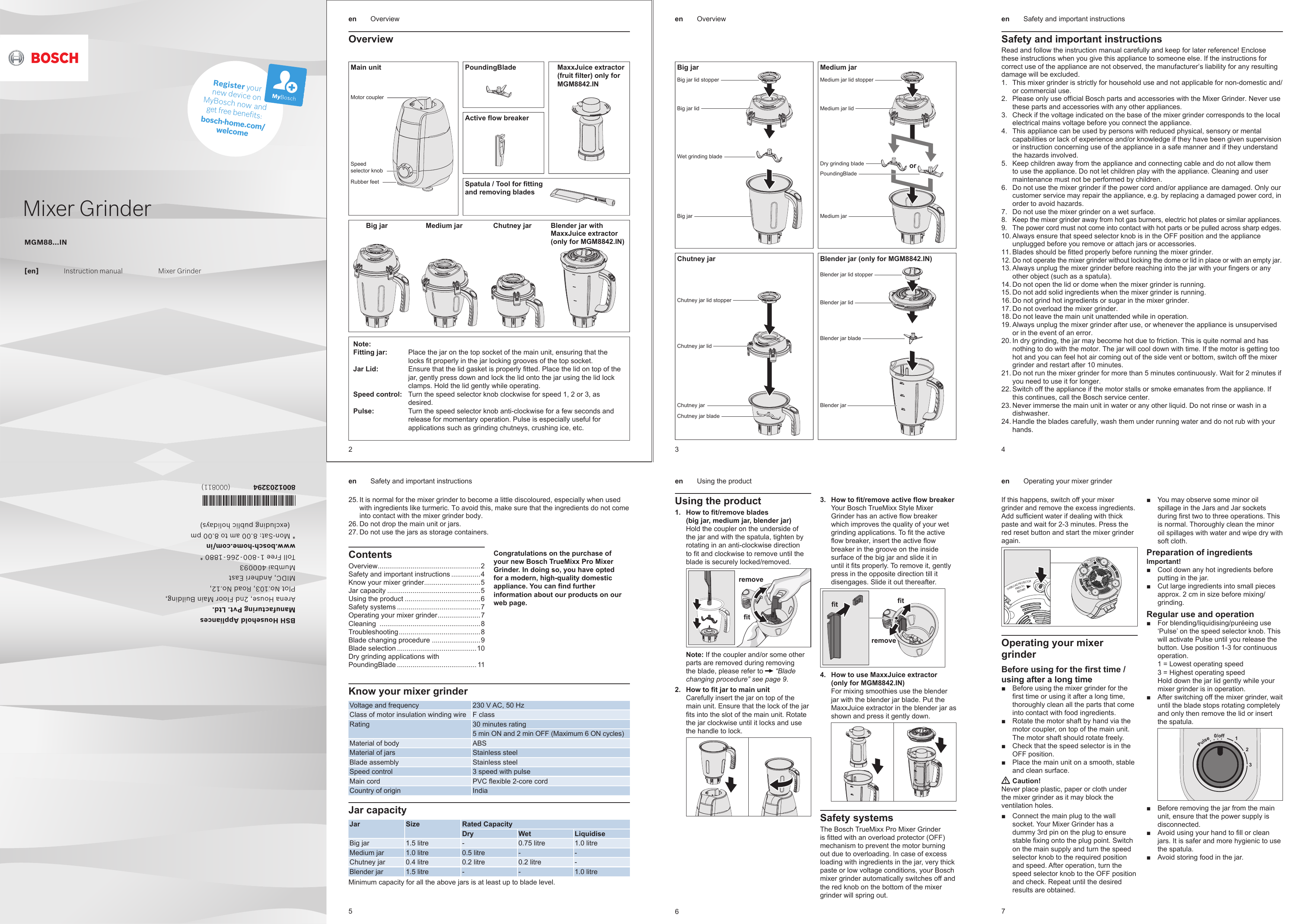 Bosch MGM8832WIN/01 Mixer Grinder Instructions for Use Manualzz