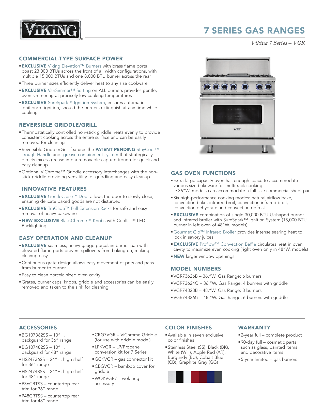 36W. Sealed Burner Gas Range (VGR536) - Viking Range, LLC