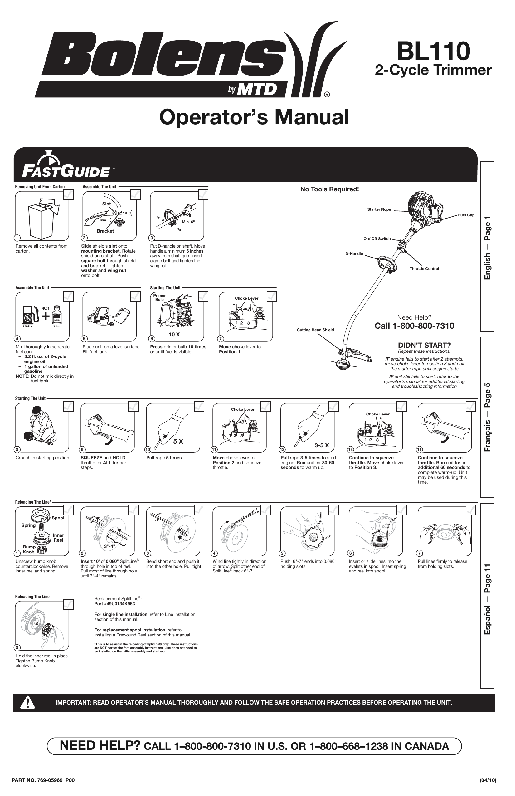 Bolens BL110 Manual de usuario Manualzz