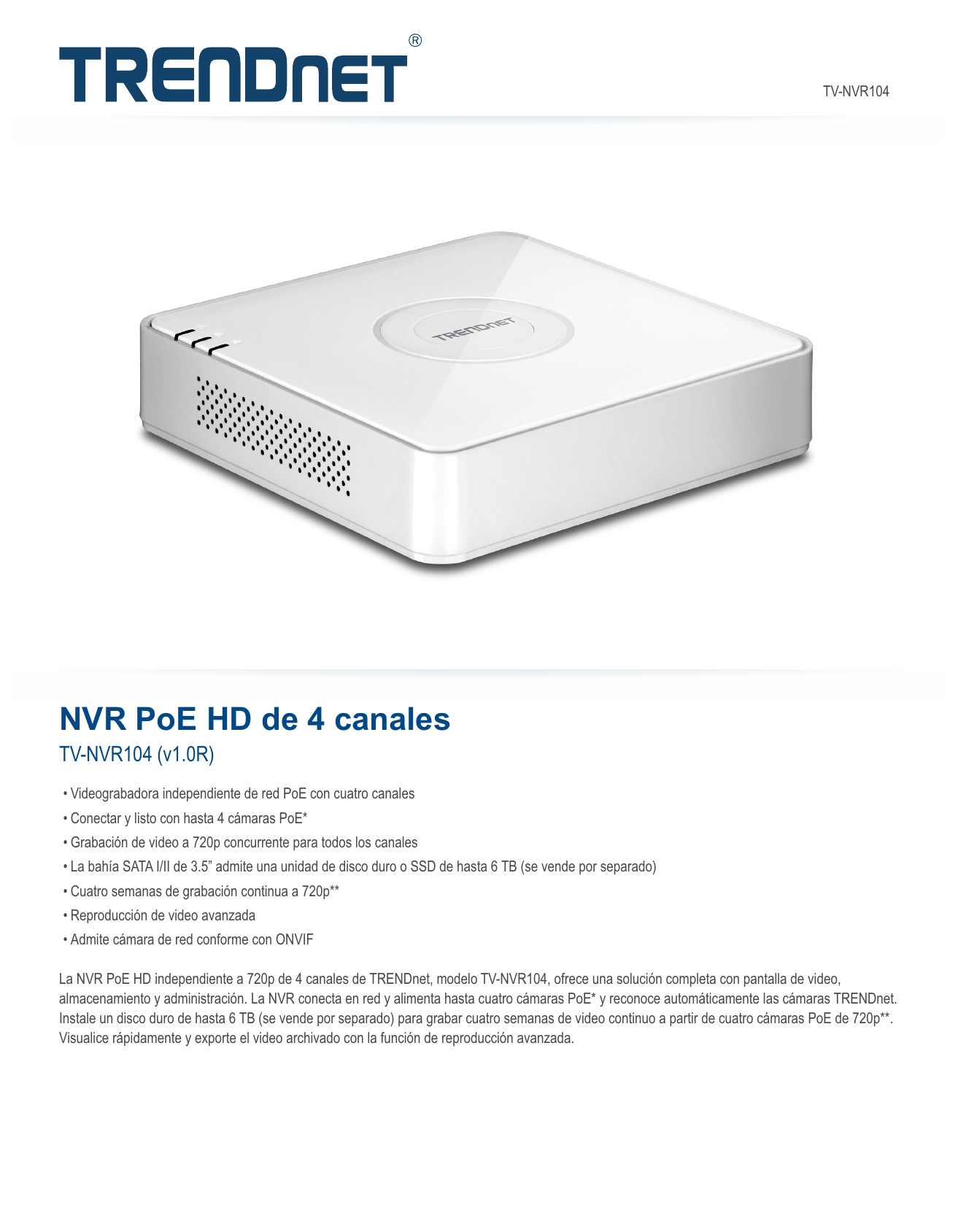 NVR HD de 8 canales con disco duro de 2 TB - TRENDnet TV-NVR2208D2