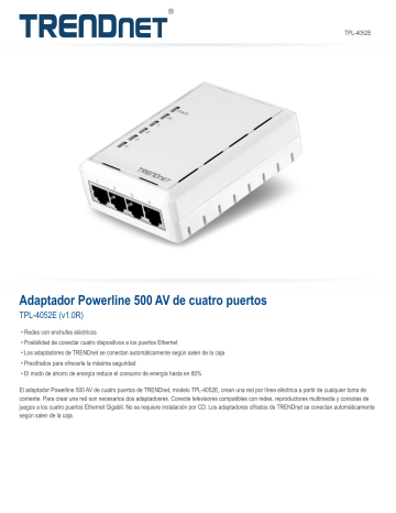 Trendnet TPL-4052E 4-Port Powerline 500 AV Adapter Ficha de datos | Manualzz