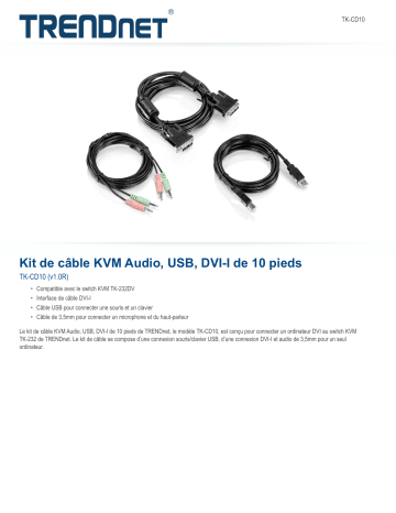 Trendnet TK-CD10 10 ft. DVI-I, USB, and Audio KVM Cable Kit Fiche technique | Manualzz