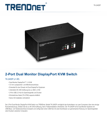 Trendnet TK-240DP 2-Port Dual Monitor DisplayPort KVM Switch Datenblatt | Manualzz