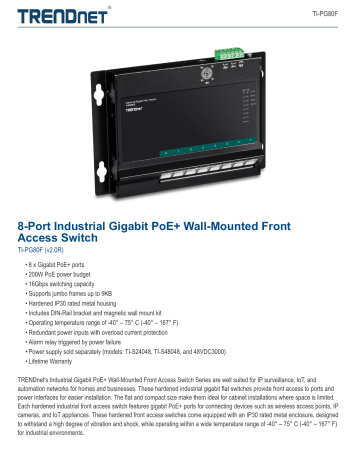 TRENDnet 6-Port Industrial Gigabit PoE+ Wall-Mounted Front Access