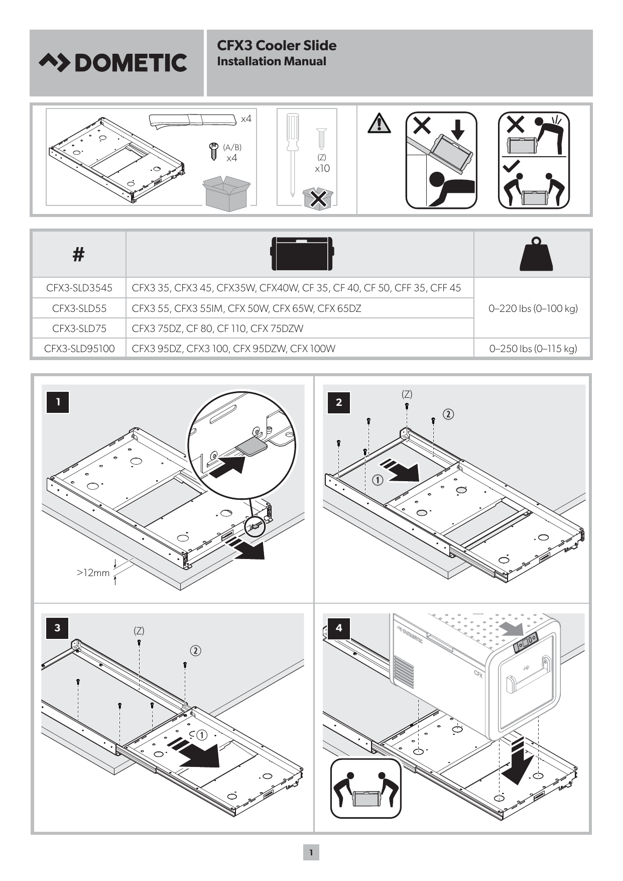 Dometic CFX3 Cooler Slide (CFX3-SLD3545, CFX3-SLD55, CFX3-SLD75, CFX3
