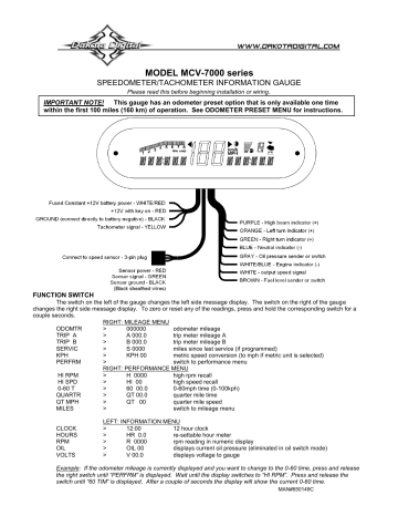 Dakota Digital MCV-7000(rev A) MCV Series Speedometer/ Tachometer Info ...